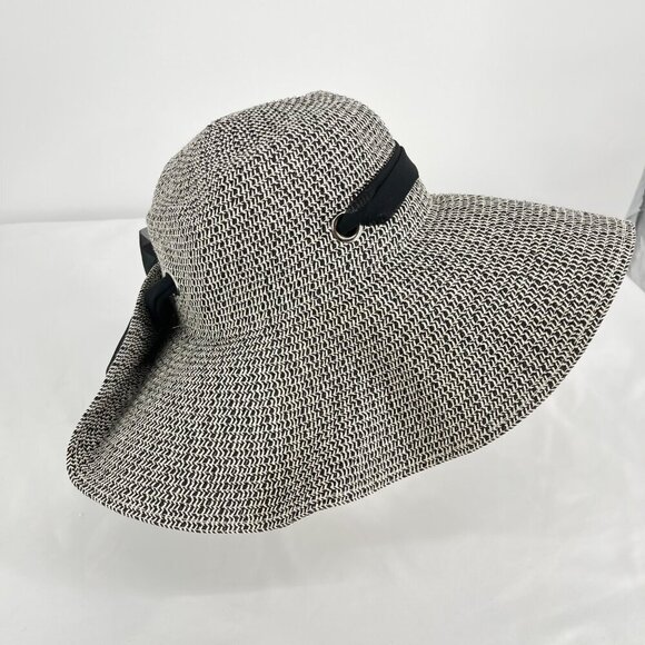 Black and White Paper Straw Woven Wide Brim Sun Hat - Picture 2 of 6